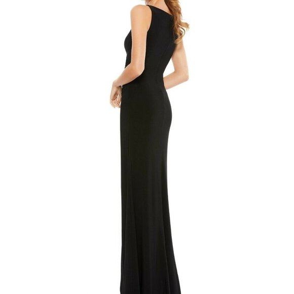 Ieena For Mac Duggal Black Ruched V-Neck Jersey Gown - Picture 3 of 4